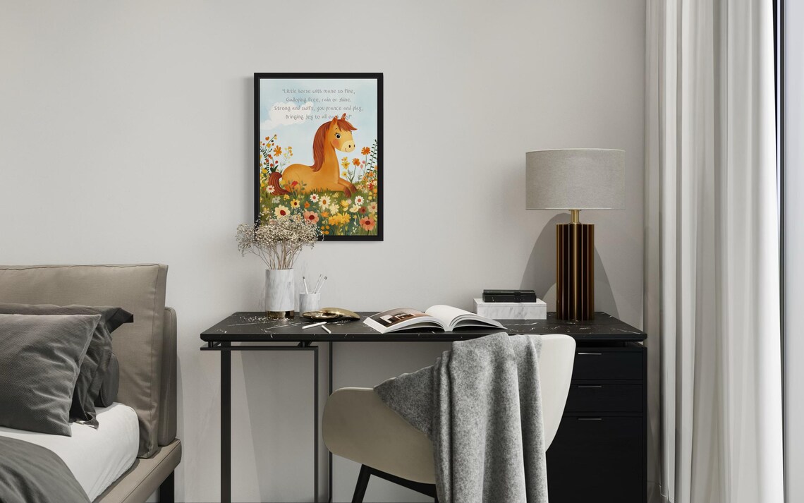 Little Chestnut Horse Foal with Its Gallop Poem Nursery Wall Poster - Image 3