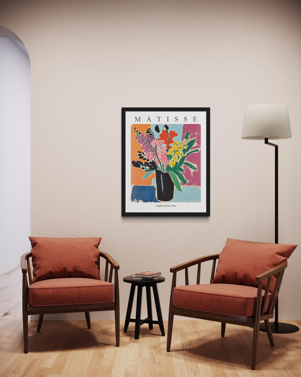 Foxglove Tall Flower Spikes in Black Vase Matisse Style Poster - Image 2