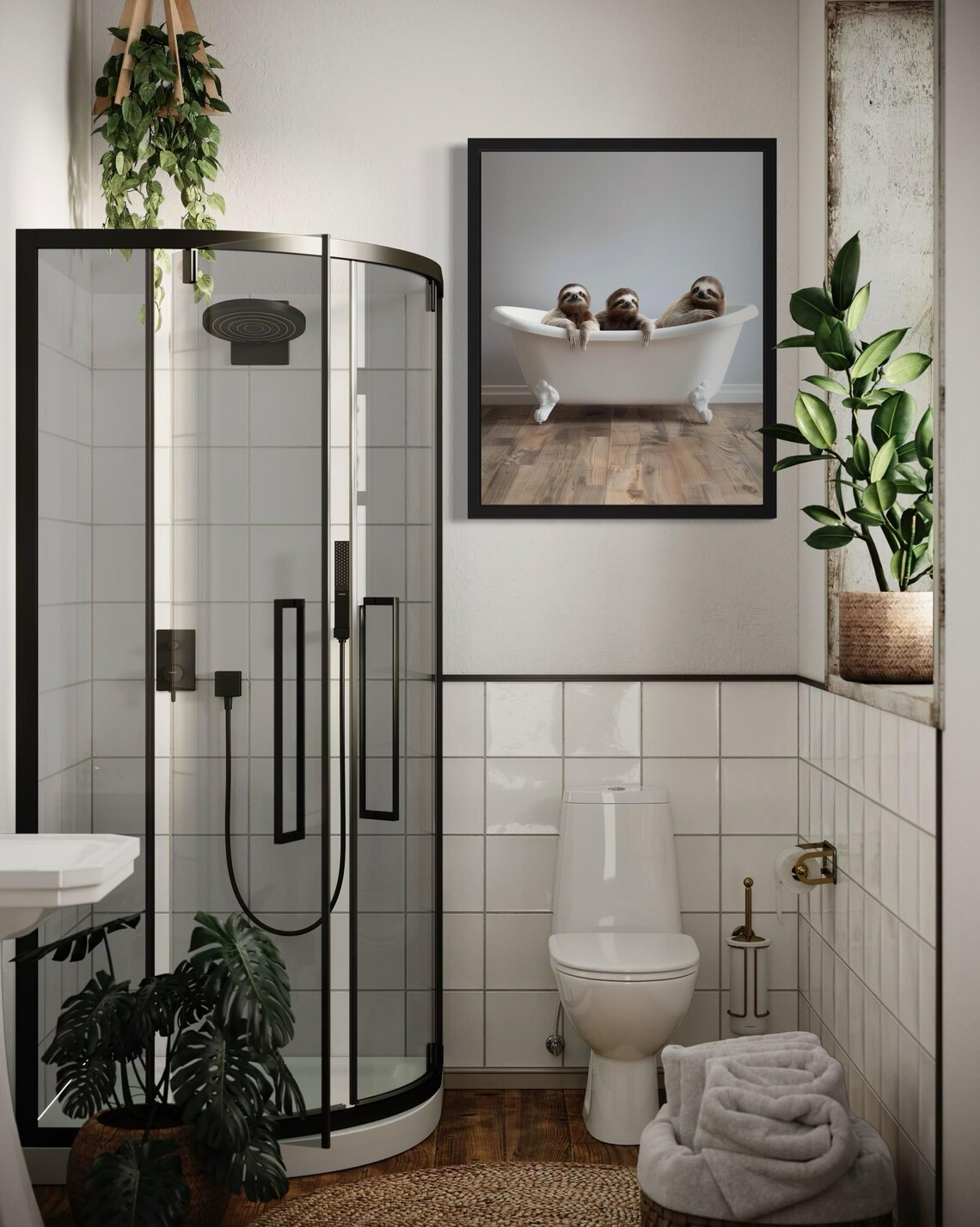 Three Sloths Relaxing Together in a White Clawfoot Tub Photo Poster - Image 4