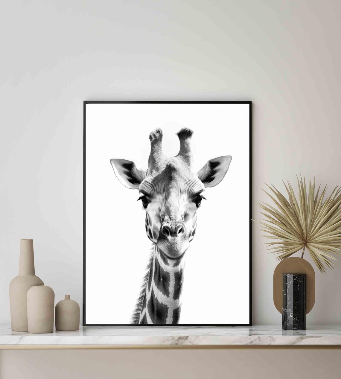 Giraffe Black and White Close Up Head Minimalist Wildlife Poster - Image 4