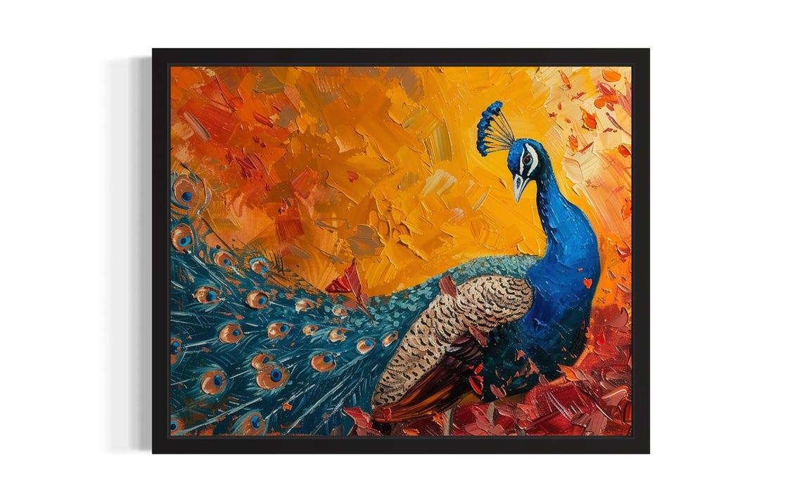 Peacock Abstract Art Print, Bird Decor