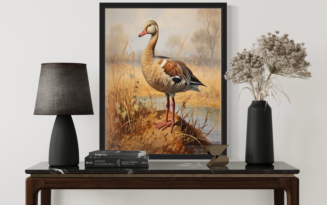Egyptian Goose Standing in a Golden Autumn Marsh Vintage Poster - Image 2