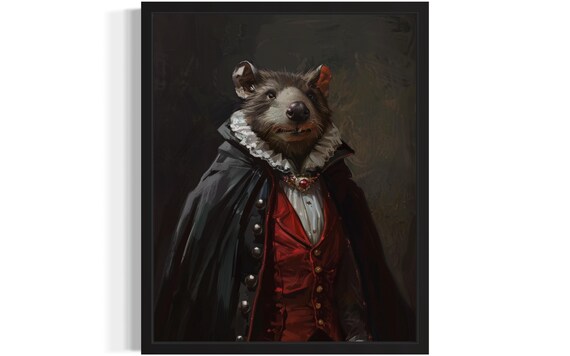 Beaver Vampire Aristocratic Gothic Portrait Dark Whimsy Art Poster