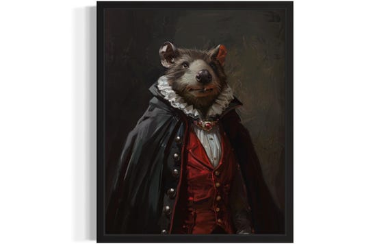 Beaver Vampire Art Print Poster Gothic Original Artwork Beaver Portrait Vintage Prints Decor