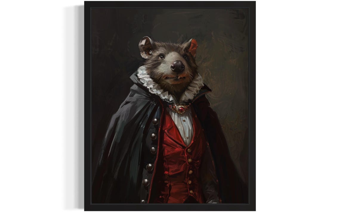 Beaver Vampire Aristocratic Gothic Portrait Dark Whimsy Art Poster