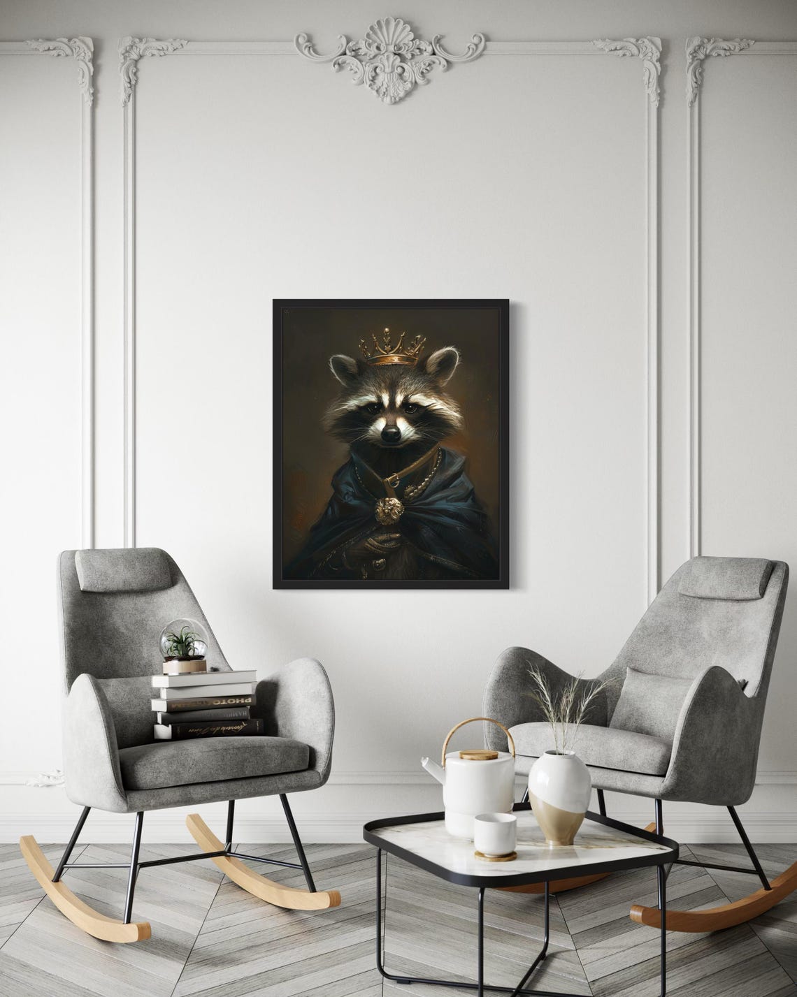 Crowned Raccoon King In Royal Robes Gothic Vampire Portrait Poster - Image 3