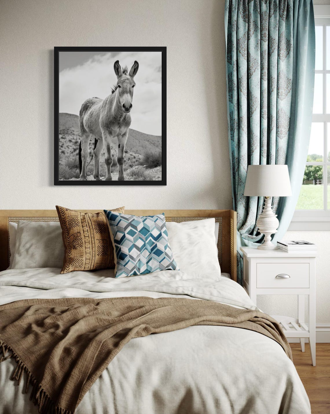 Wild Mule In Rocky Desert Landscape Black And White Photo Poster - Image 4