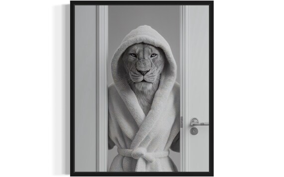 Lion Animal Restroom Poster Art Print Bathroom Wall Original Paint Artwork Decor