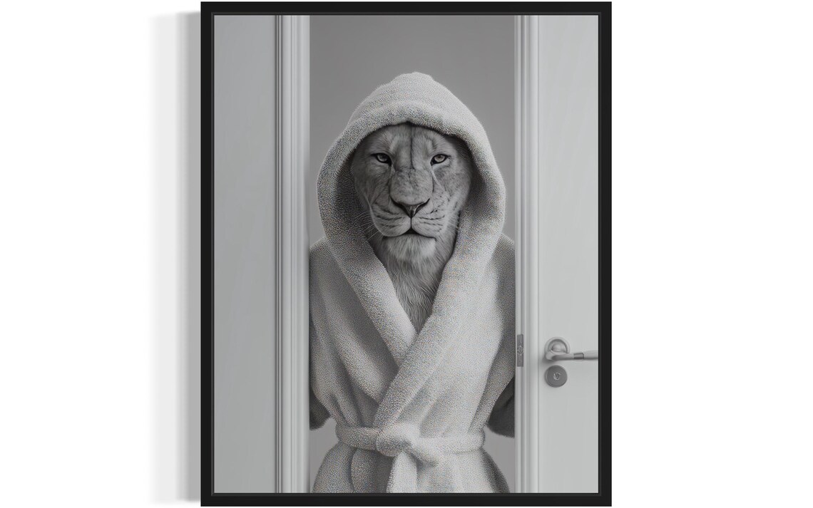 Lion Animal Restroom Poster Art Print Bathroom Wall Original Paint Artwork Decor