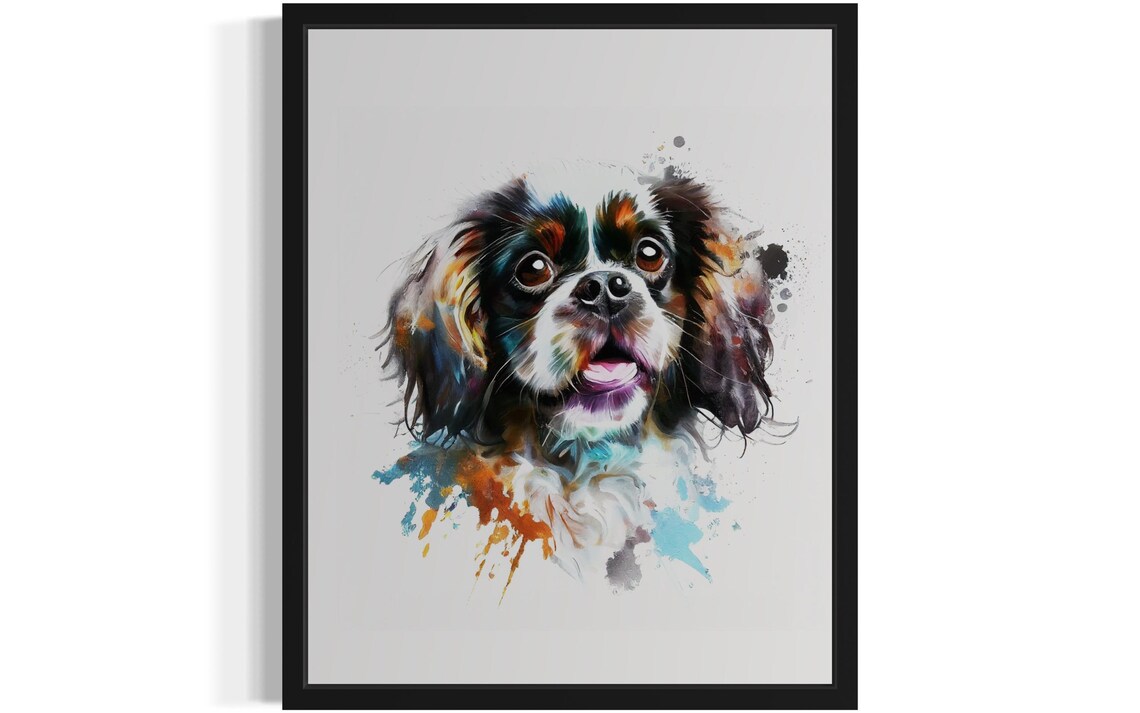 Tibetan Spaniel Watercolor Portrait Happy Tricolor Dog Art Poster