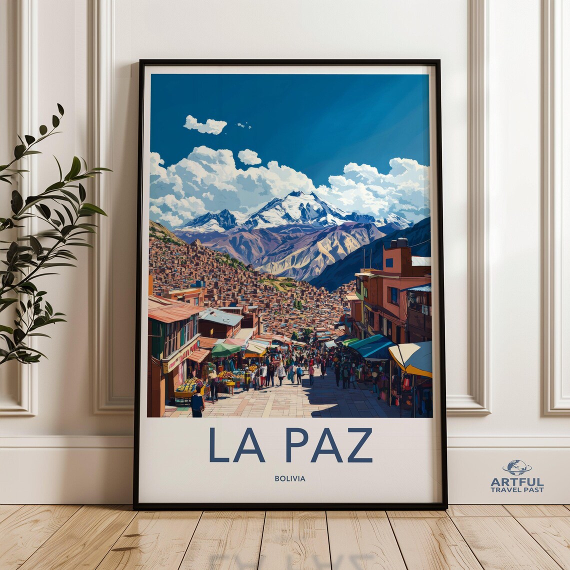 La Paz Bolivia Colorful Market Street Andes Mountain Travel Poster
