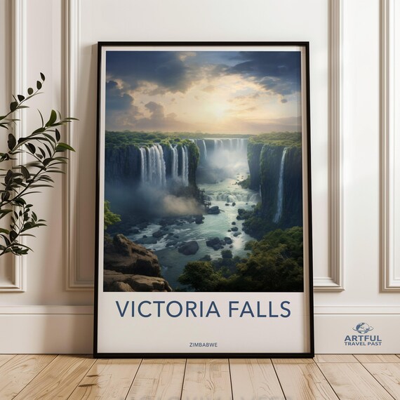Victoria Falls Zimbabwe Poster Majestic Waterfall Sunset Nature Travel Art