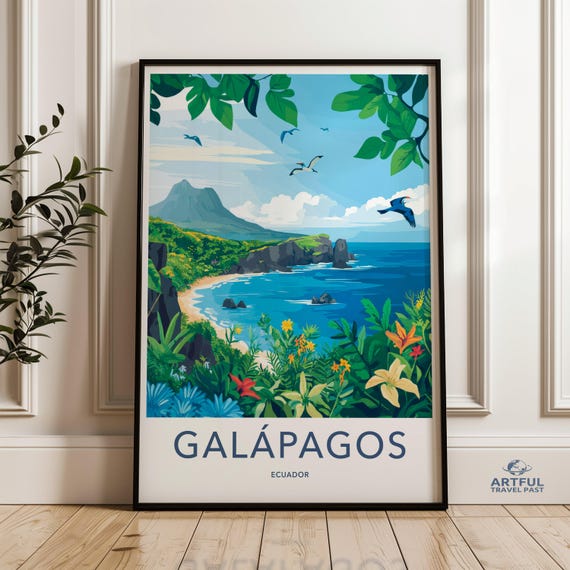 Galapagos Islands Wall Art Tropical Beach Decor Nature Landscape Poster Coastal Print Vibrant Ocean Scene Travel Home