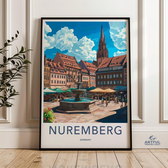 Nuremberg Germany Wall Art Historic Cityscape Illustration European Travel Poster Architectural Landmark Print Home Decor