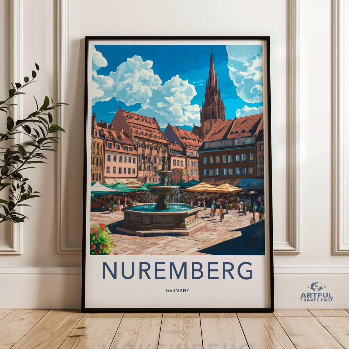 Nuremberg Germany Old Town Square Fountain Market Colorful Poster
