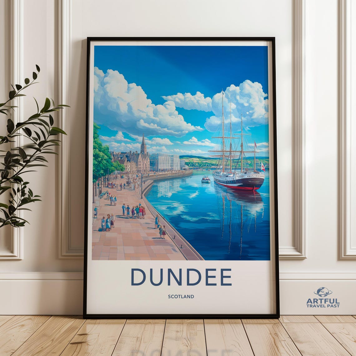Dundee Poster Scotland Wall Art Waterfront Illustration Travel Print Cityscape Decor Nautical Artwork Coastal Scene