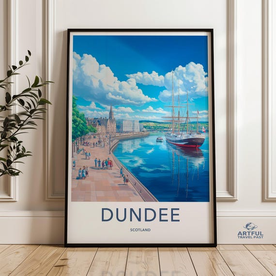 Dundee Poster Scotland Wall Art Waterfront Illustration Travel Print Cityscape Decor Nautical Artwork Coastal Scene