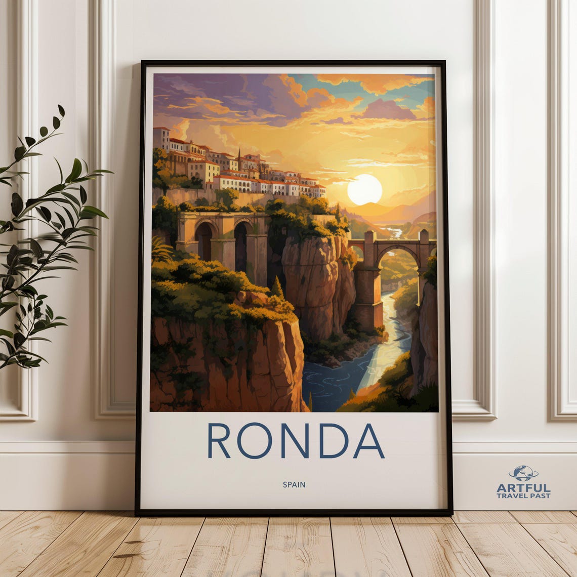 Ronda Spain Puente Nuevo Bridge Gorge Sunset Travel Art Poster