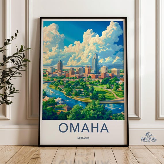 Omaha Nebraska Wall Art Cityscape Print Urban Decor Midwest Travel Poster Home Office Skyline Painting River City