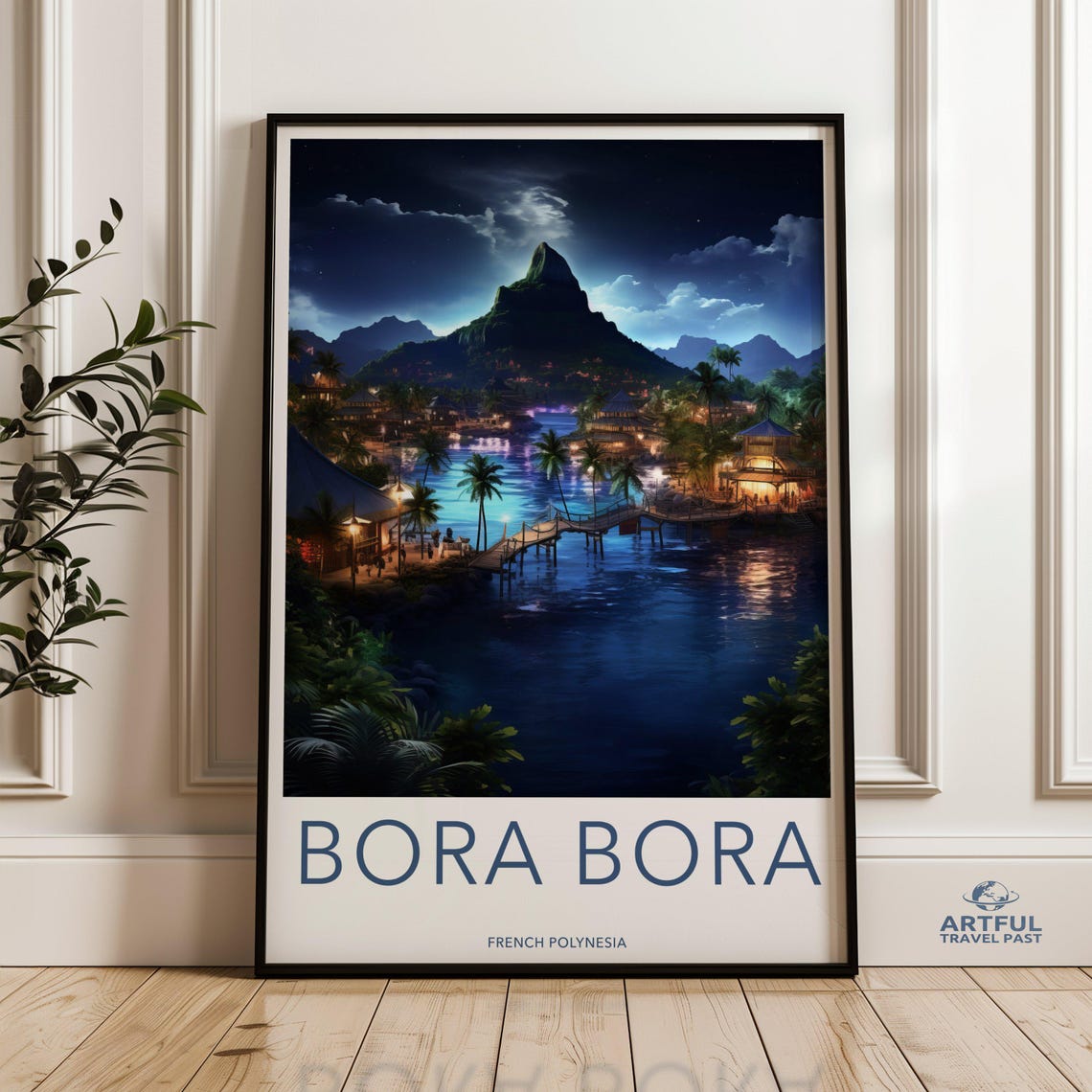 Bora Bora French Polynesia Moonlit Overwater Bungalows Poster