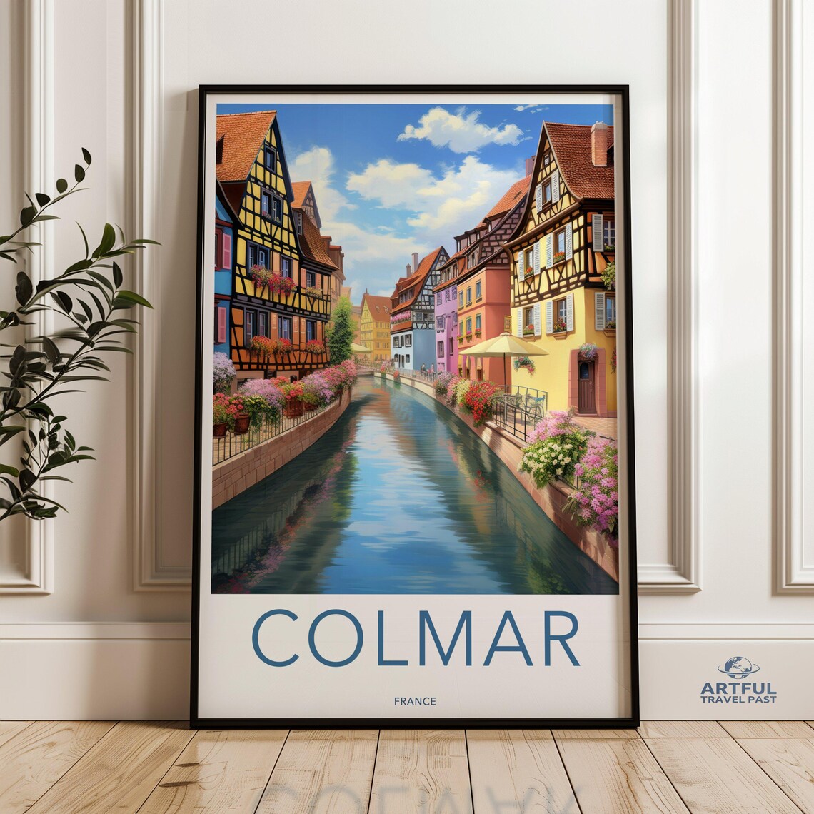 Colmar France Half Timbered Houses Along Canal Travel Poster