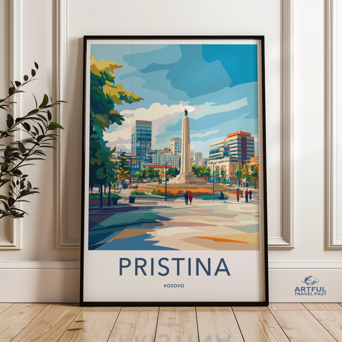 Pristina Kosovo Cityscape Travel Poster Modern Urban Landscape Art