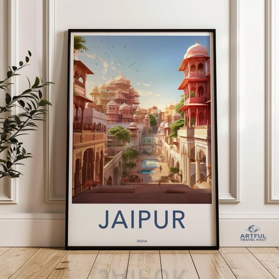 Jaipur India Wall Art Print Travel Poster Cityscape Artwork Rajasthan Architecture Decor Boho Home