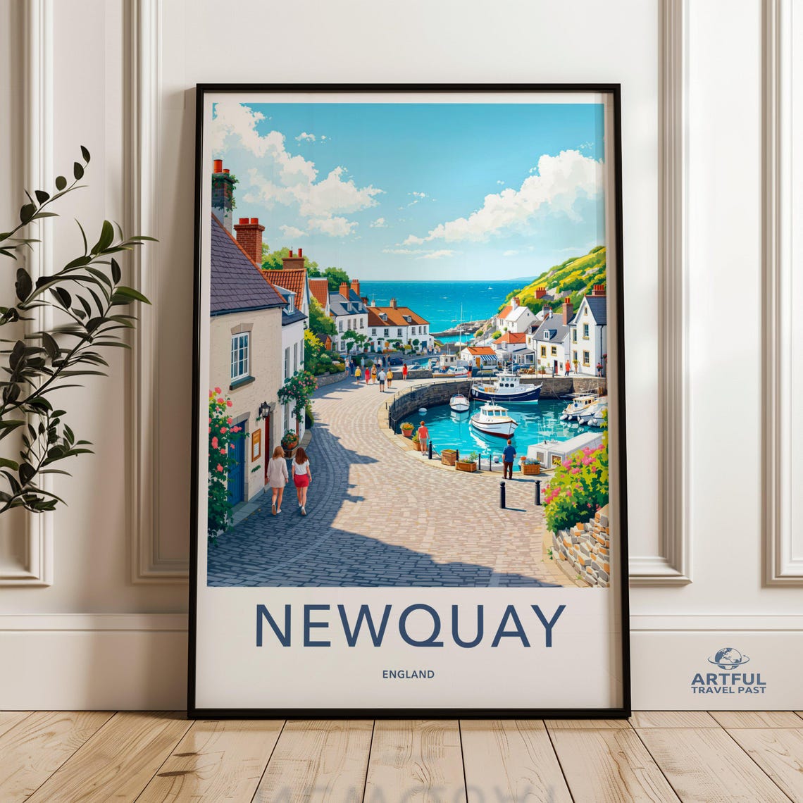 Newquay England Harbor Nautical Coastal Town Boats Travel Poster