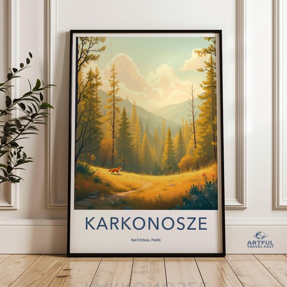 Karkonosze National Park Golden Autumn Forest Fox Travel Poster