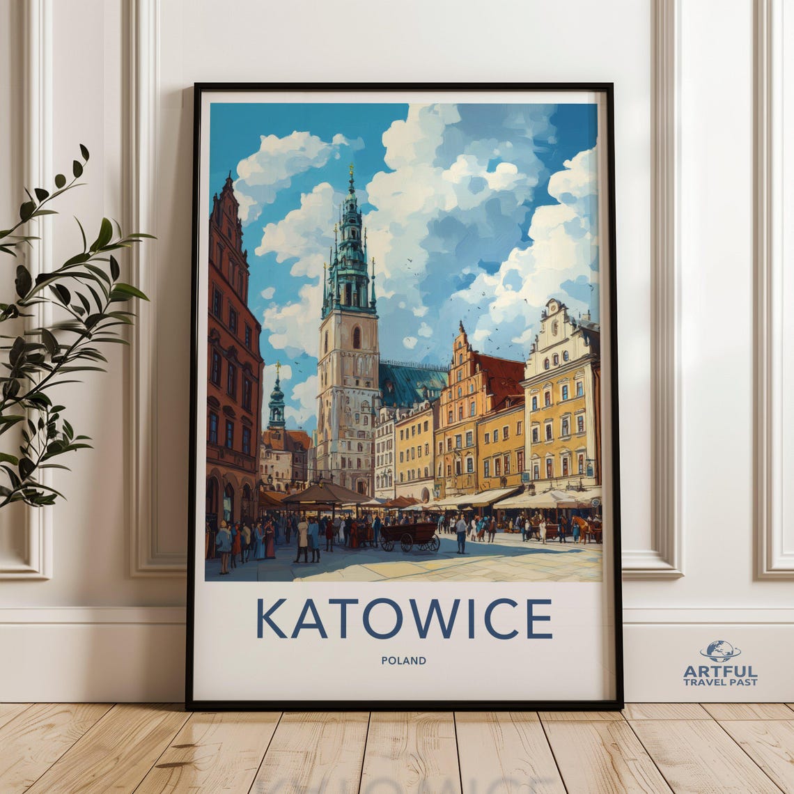Katowice Poland Old Town Square Travel Poster City Artwork Decor
