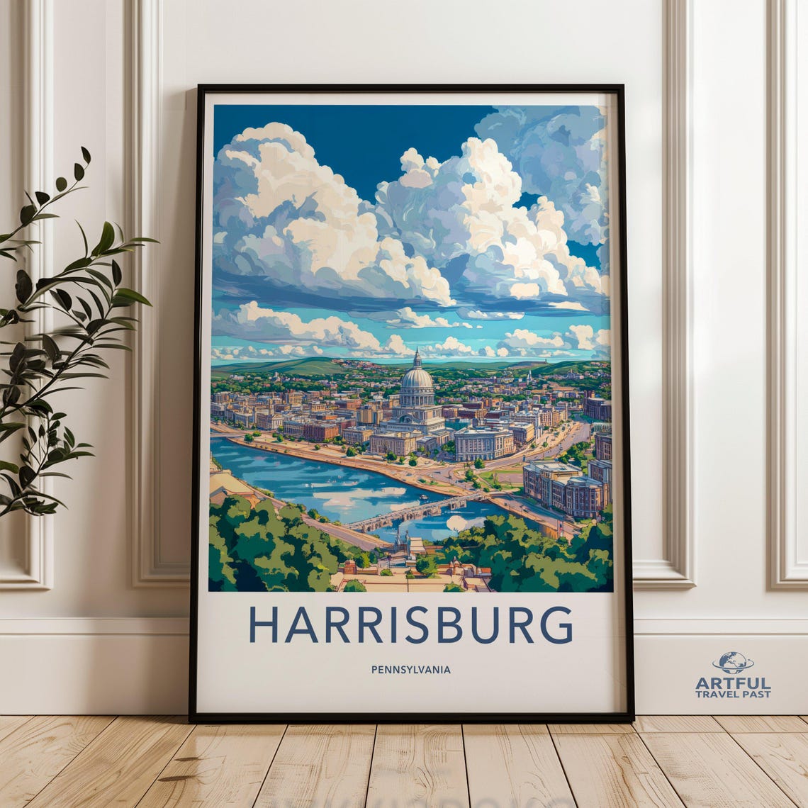 Harrisburg Pennsylvania Skyline Art Cityscape Wall Poster Landmarks Print