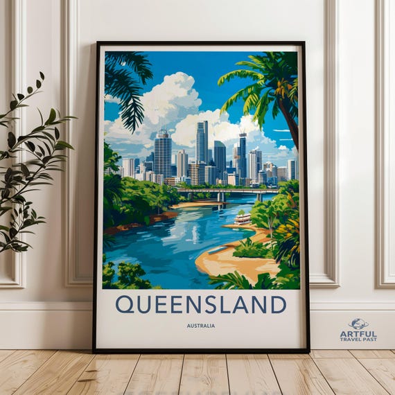 Queensland City Skyline Wall Art Modern Australia Travel Poster Colorful Print Decorative Home Decor Urban Landscape