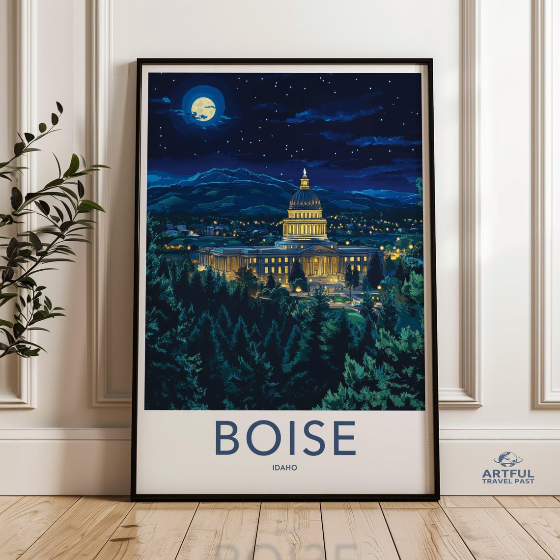 Boise Idaho Capitol Building Night Scene Wall Art Cityscape Print Skyline Artwork Landmark Decor