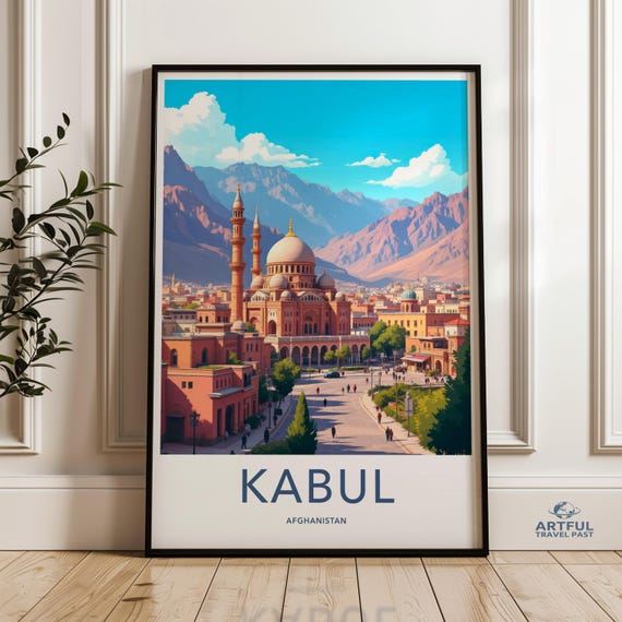 Vintage Kabul Poster Afghanistan Wall Art Travel Decor Print Cityscape Illustration Home Office