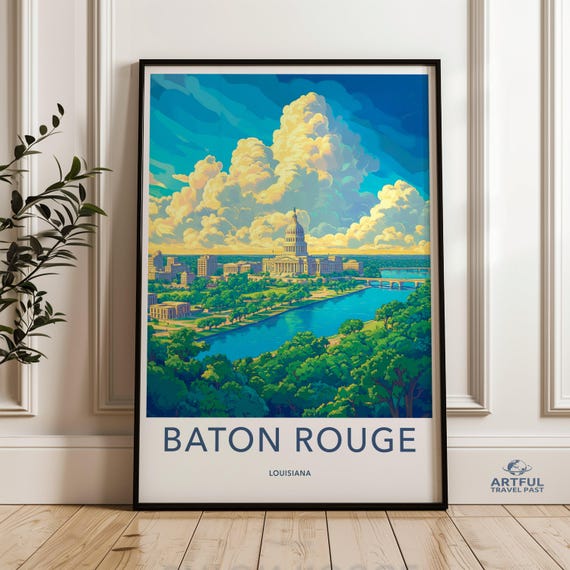Baton Rouge Wall Art Louisiana Cityscape Print Skyline Artwork Home Decor Poster Vibrant City Scene Living Room