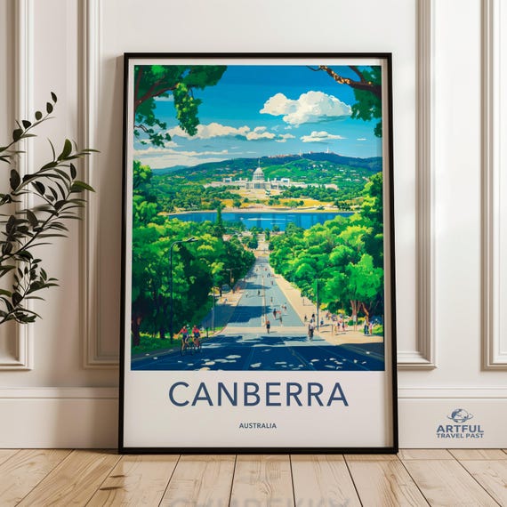 Canberra Australia Wall Art Cityscape Print Travel Poster Australian Parliament House Artwork Aussie Landmarks Home Decor