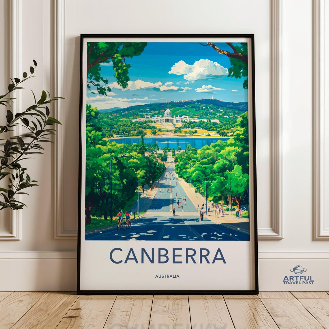Canberra Australia Capital City Lake View Vintage Travel Poster