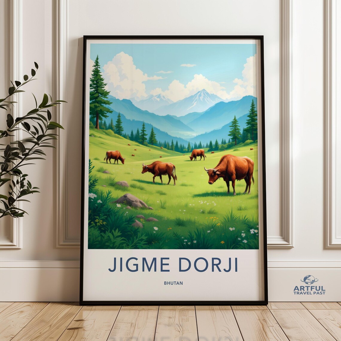 Jigme Dorji Bhutan Yaks Grazing Alpine Meadow Mountain Poster