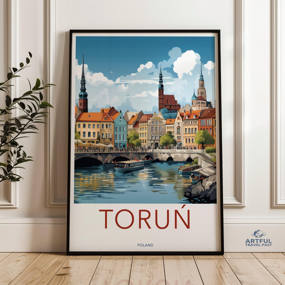 Torun Poland Travel Poster Historic Old Town Riverfront Skyline