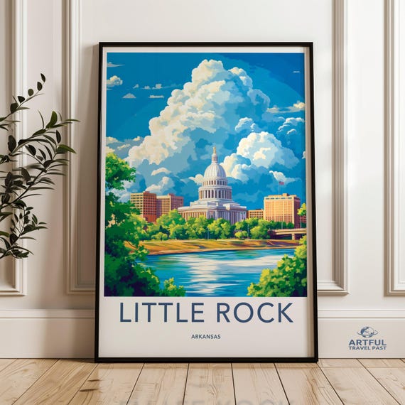 Little Rock Wall Art Print Arkansas Capitol Building Artwork Vintage Poster Landscape Illustration Home Decor