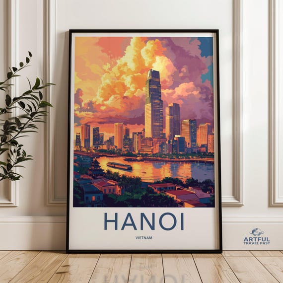 Cityscape Wall Art Hanoi Vietnam Print Urban Skyline Decor Modern City Poster Vibrant Sunset Artwork Home Office
