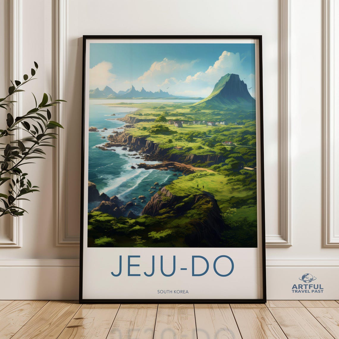 Jejudo South Korea Green Coastal Cliffs Scenic Travel Poster