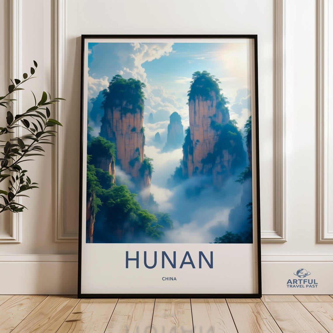 Hunan China Misty Karst Stone Pillars Floating Mountain Scenery Poster