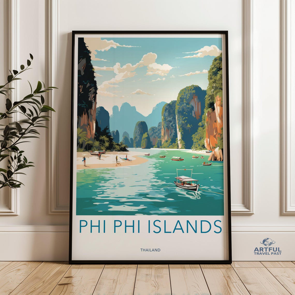 Phi Phi Islands Thailand Vintage Travel Poster Tropical Beach Art