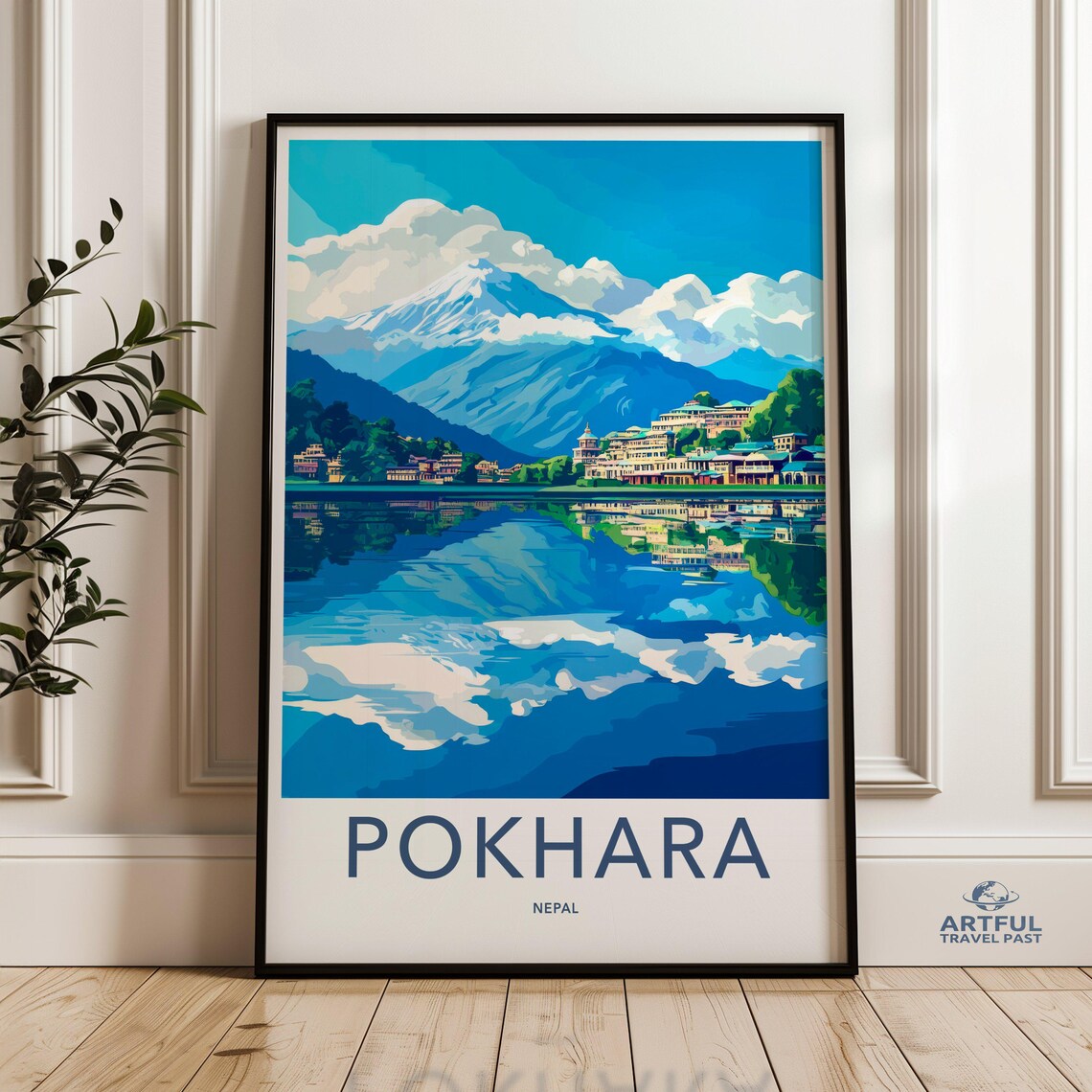 Pokhara Nepal Himalaya Lake Reflection Mountain Travel Art Poster