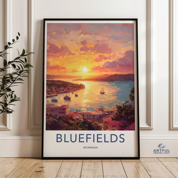 Sunset Bluefields Nicaragua Wall Art Print Coastal Landscape Dcor Seaside Painting Nautical Home Decoration