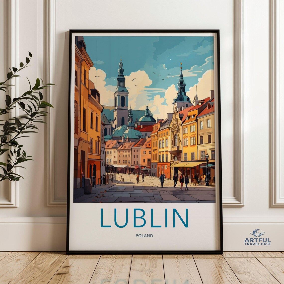 Lublin Poland Old Town Square Colorful Townhouses Travel Poster