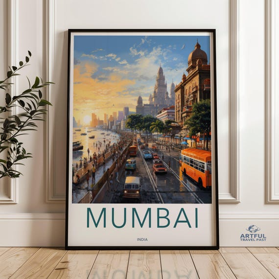 Mumbai Cityscape Art Print Sunset Wall Architecture Poster Culture Decor India Travel Photography Home