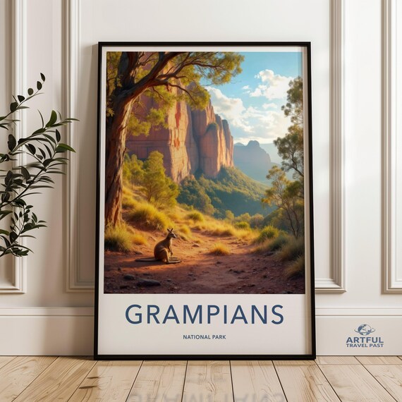 Grampians National Park Kangaroo Outback Retro Travel Poster