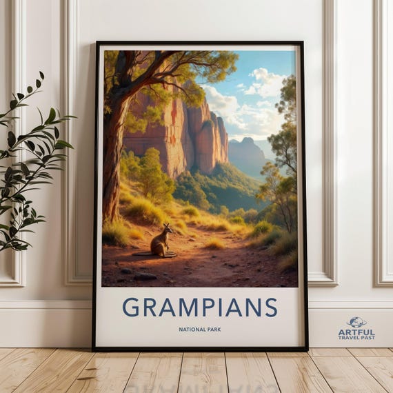Grampians National Park Wall Art Australian Landscape Print Scenic Nature Decor Mountain Sunset Kangaroo Illustration